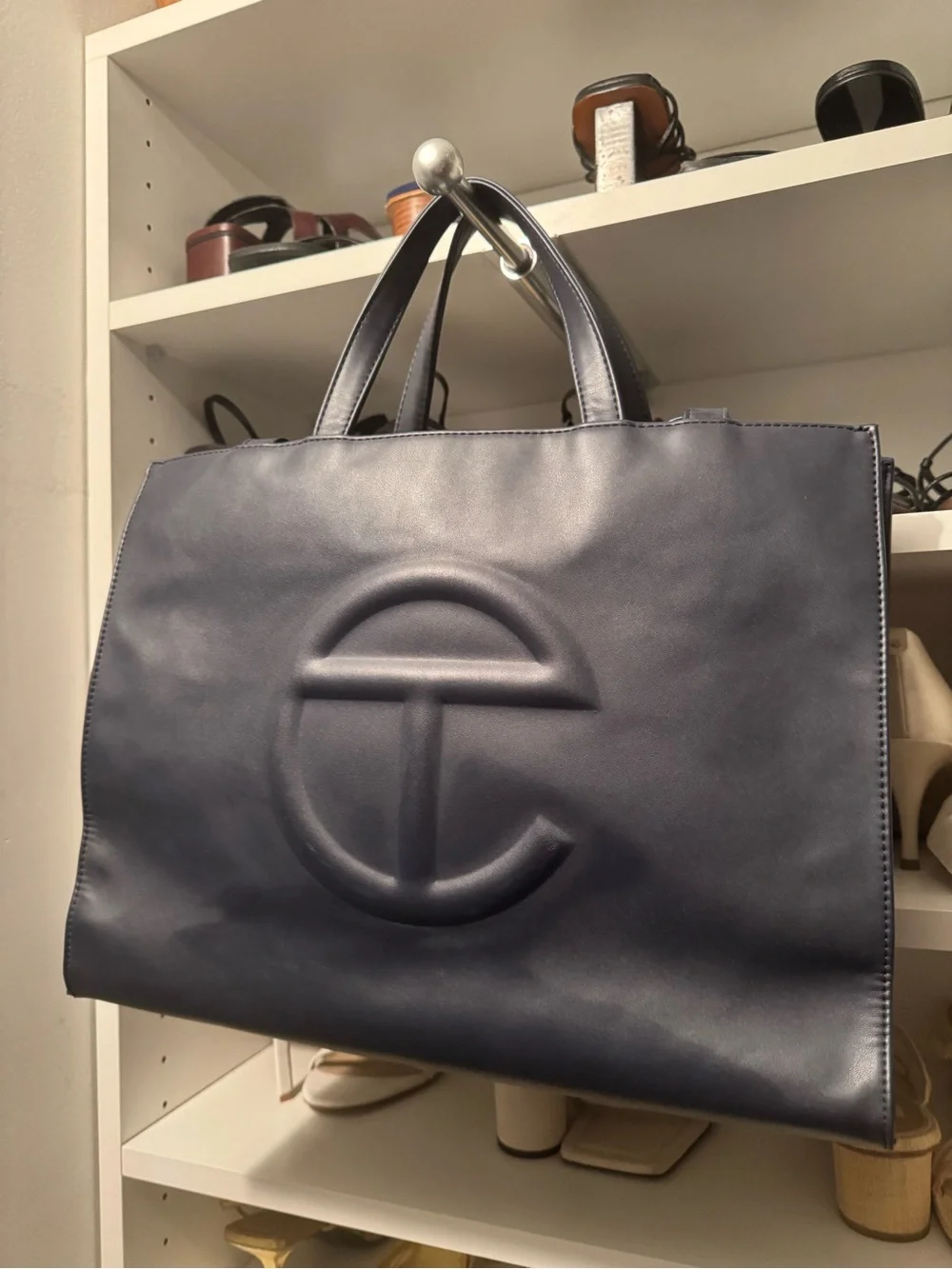 Telfar medium Navy Leather Top-Handle Tote